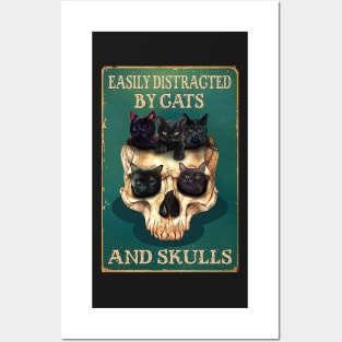 Easily Distracted By Cats And Skulls Skull Posters and Art